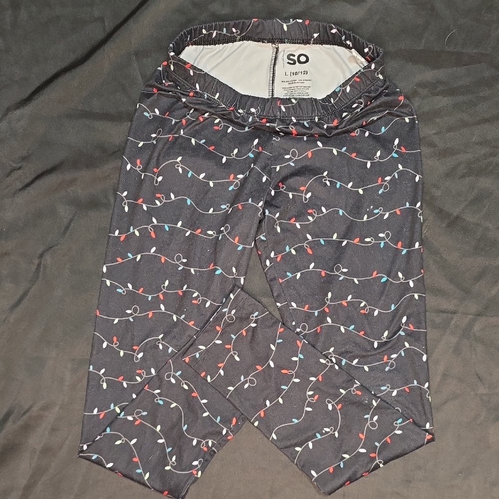 SO BRAND , Xmas Festive Black Leggings with Vibrant Light Pattern- GIRLS L (10/2